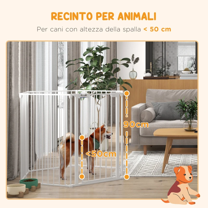 PawHut Cancellino per Cani Taglia Media Pieghevole e Modulabile in Metallo e Plastica, 123x102x90 cm, Bianco