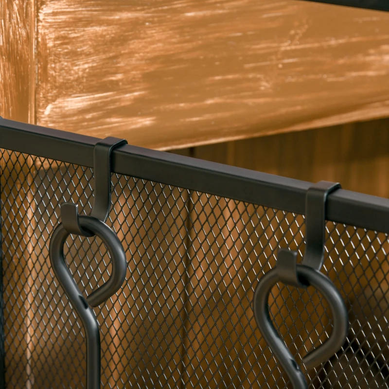 HOMCOM 3 Panel Folding Fireplace Screen with 4 Tools Set, Steel Mesh Spark Guard with Double Door for Open Fire, Log Burner, 122W x 80H cm, Black