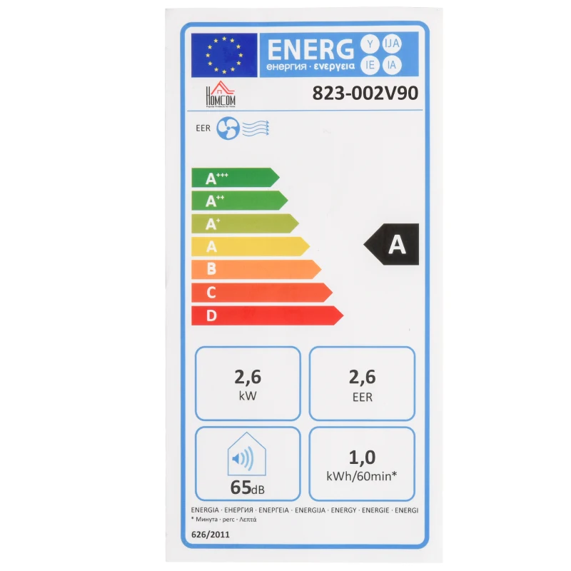 HOMCOM Aire Acondicionado Portátil 9000Btu 3 en 1 Refrigerador Ventilador Deshumidificador con Temporizador LED Control Remoto Potencia 1003W Silencioso 35,4x33,8x69,8 cm Blanco