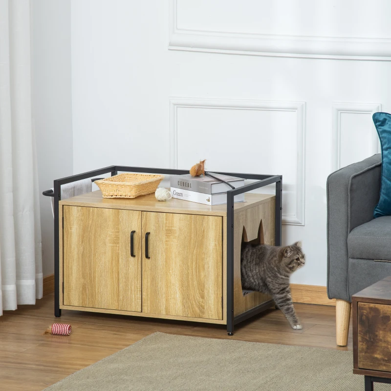 PawHut Mobile Lettiera per Gatti con 2 Ante e Ingresso Laterale, 82.3x51x54cm, Color Legno e Nero