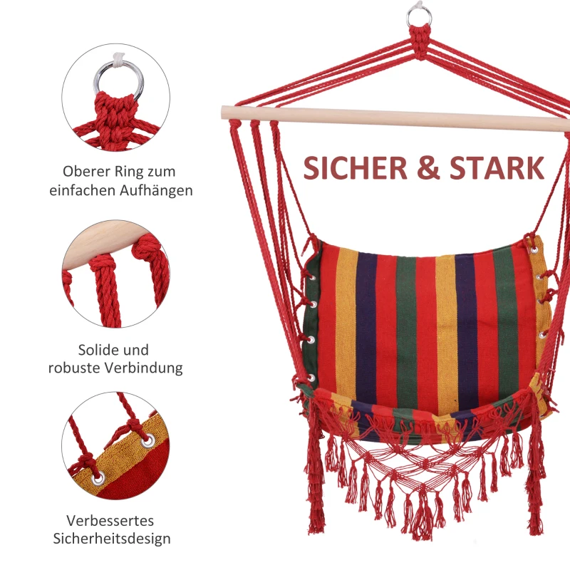 Outsunny Hängesessel Hängeschaukel Schwebesessel Hängestuhl Polstersessel wetterfest UV-beständig Baumwoll-Polyester-Mischung Bunt 100 x 60 cm bis 100 kg