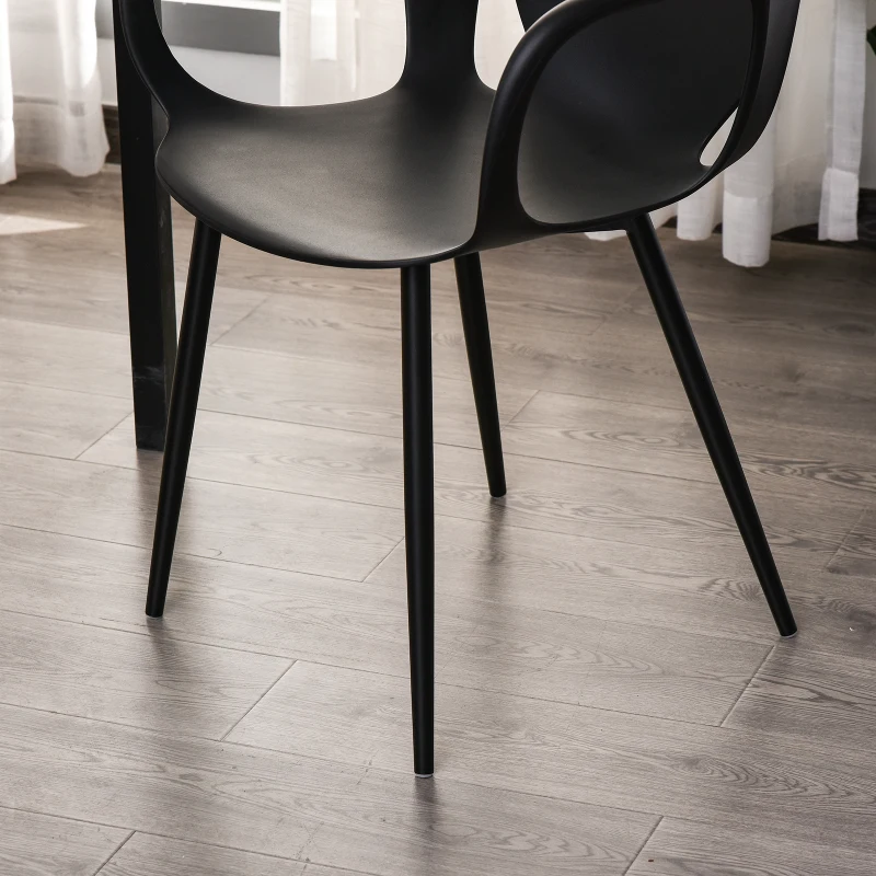 HOMCOM Lot de 2 chaises de Salle à Manger, Chaise de Cuisine, Design Simple Moderne, accoudoirs Dossier Ergonomique Confortable, Cadre PP, Pieds en métal, 58,5 x 60 x 83,5 cm, Noir