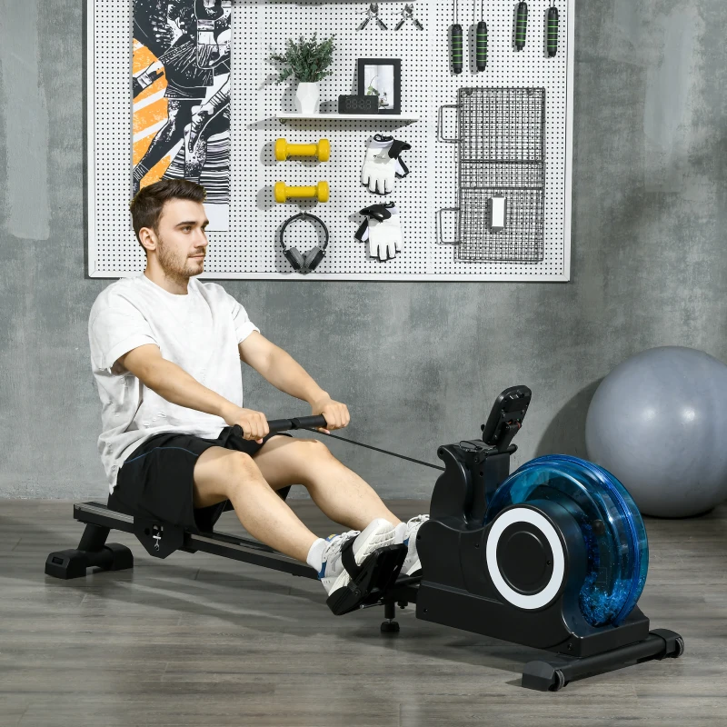 SPORTNOW Rameur à eau d'appartement pliable - 6 niveaux de résistance écran LCD multifonction support de tablette