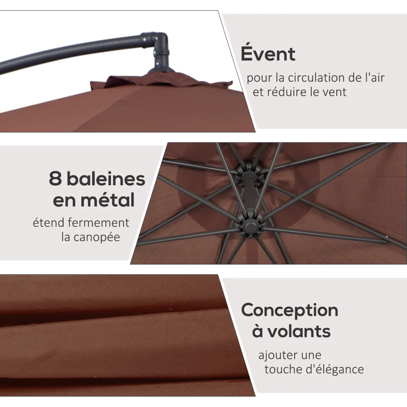 Outsunny Parasol déporté octogonal à manivelle inclinable manivelle avec Pied en Acier diamètre 3 m Chocolat