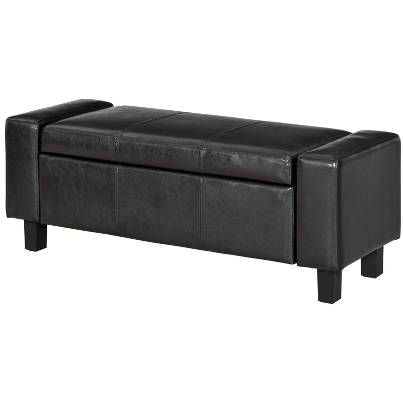 HOMCOM Ottoman Storage Chest Faux Leather Stool Bench Seat Bedding Blanket Box Home Furniture - Dark Brown