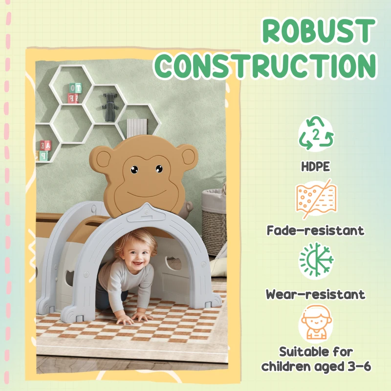 AIYAPLAY Monkey-Design Kids Play Tunnel for Crawling, Climbing, for ages 3-6 Years, Brown