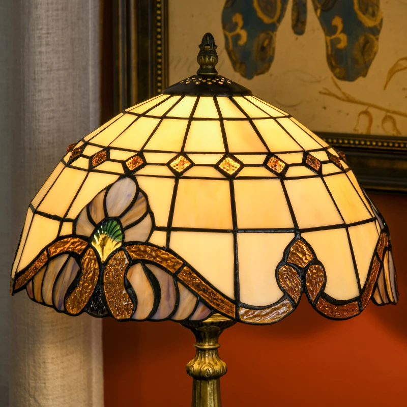 HOMCOM Lámpara de Mesa Hecha a Mano Estilo Clásico Lámpara de Noche de Vidrio para Dormitorio Salón Ø30x48 cm Multicolor