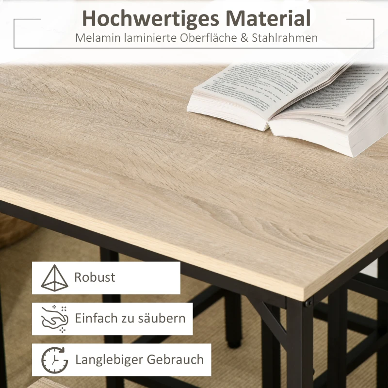 HOMCOM Bartisch-Set Stehtisch mit 4 Barhockern 5-teiliges Tischset Stahl Eiche