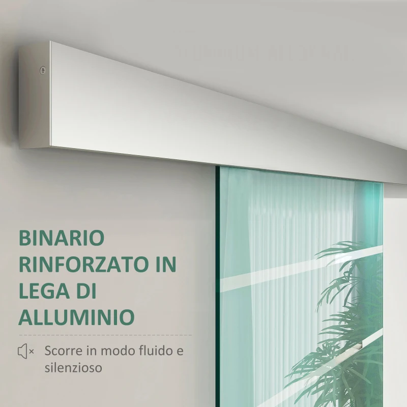 HOMCOM Porta Scorrevole Interna in Vetro Smerigliato e Satinato con Binario B1 e Maniglia per Bagno Cucina Studio Vetro 205x 90x 0,8cm