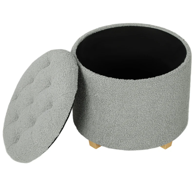 HOMCOM 40.5L Teddy Fleece Storage Ottoman - Grey