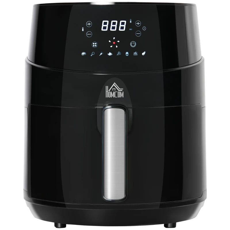 HOMCOM Heißluftfritteuse ohne Öl 4,5 L 1500W Airfryer mit 8 voreingestellte Modi LED-Display Antihaftbeschichteter Fritterkorb für gesundes ölfreies fettarmes Kochen Schwarz 28 x 35,1 x 33 cm