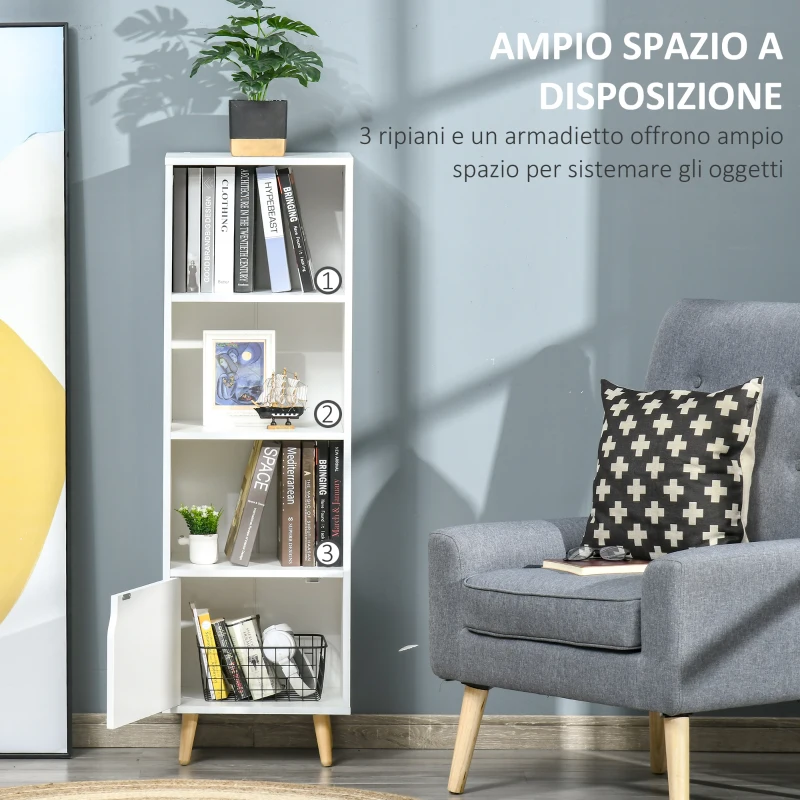 HOMCOM Scaffale Libreria con 3 Ripiani e 1 Armadietto in Legno, 40x30x129.5cm - Bianco