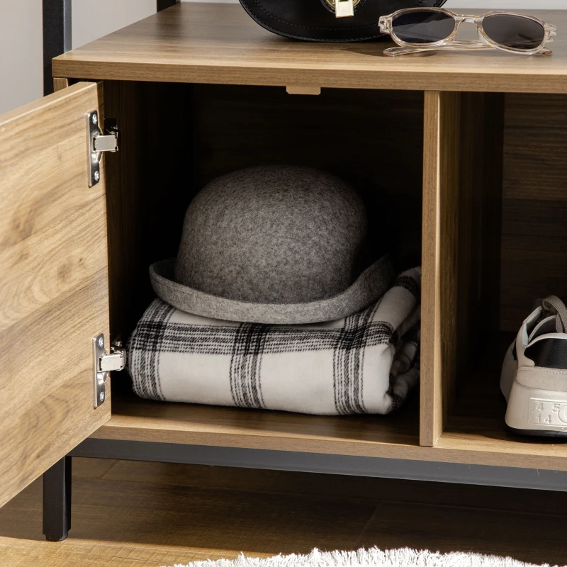 HOMCOM Meuble d'entrée style industriel 5 patères 1 placard  armature métallique rigide 84 x 40 x 169 cm marron