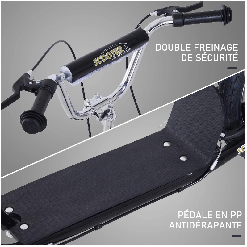 HOMCOM Trottinette patinette pour Enfants à partir de 5 Ans Grands pneus Guidon réglable poignée Frein et béquille Acier Noir