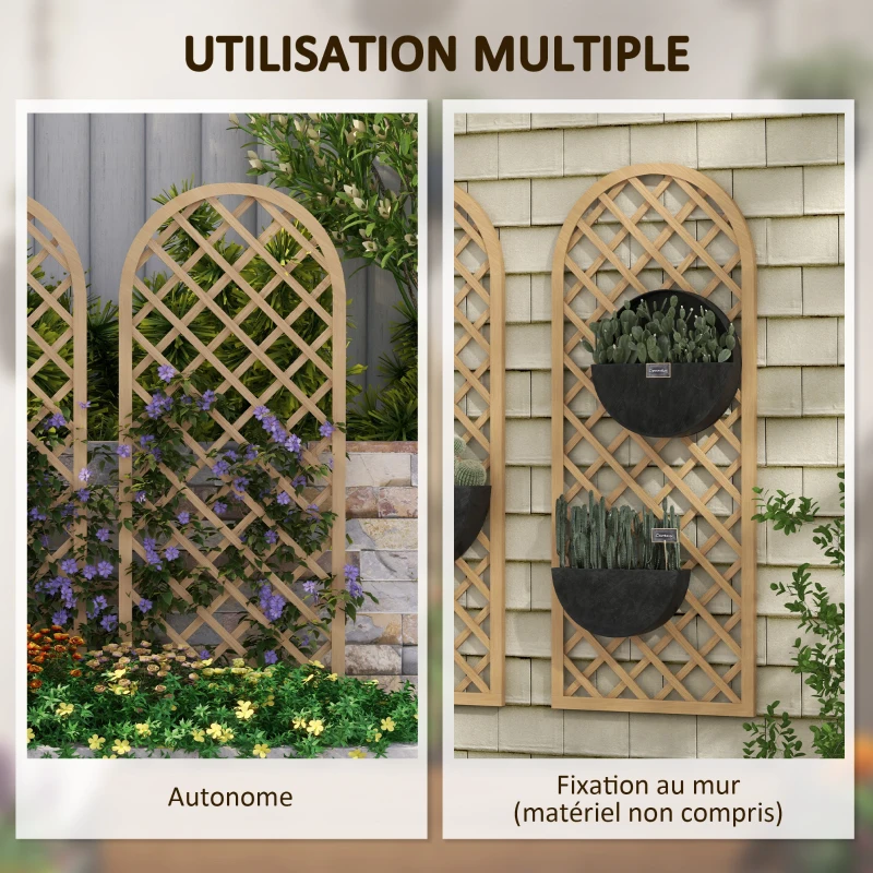 Outsunny Lot de 2 treillis en bois - panneau arc pour plantes grimpantes - dim. un panneau : 60L x 150H cm