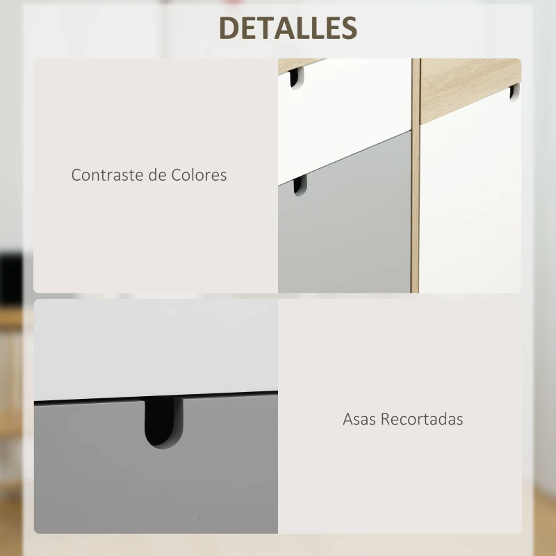 HOMCOM Aparador Auxiliar Mueble de Almacenamiento de Salón con 2 Armarios Cerrados y 2 Cajones Patas Elevadas de Madera de Pino para Cocina Dormitorio Entrada 100x40x79,5 cm Multicolor(m-6)