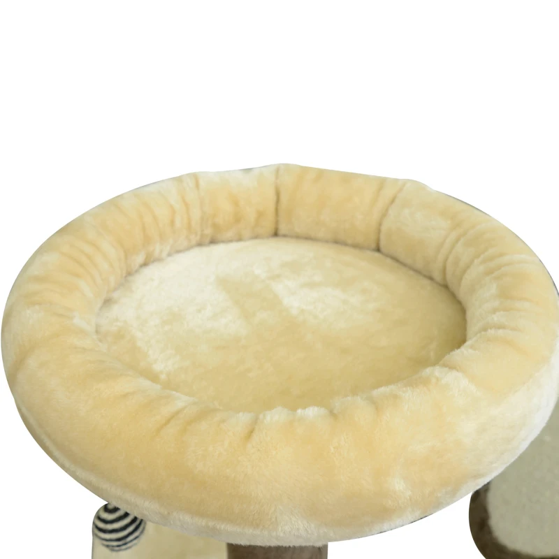 PawHut Arbre à chats centre d'activités griffoirs grattoir sisal niche hamac plateformes boule suspendue revêtement peluche courte 65L x 50l x 153H cm beige café