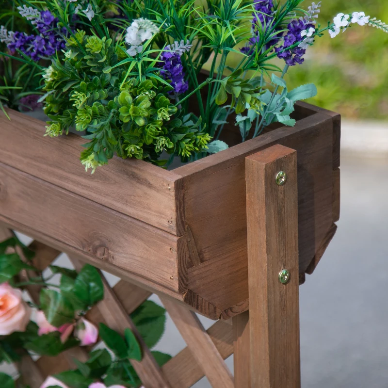 Outsunny Fioriera da Esterno Rialzata con Traliccio per Rampicanti, Scaffale Porta Piante da Interno in Legno 68x30x85.5cm