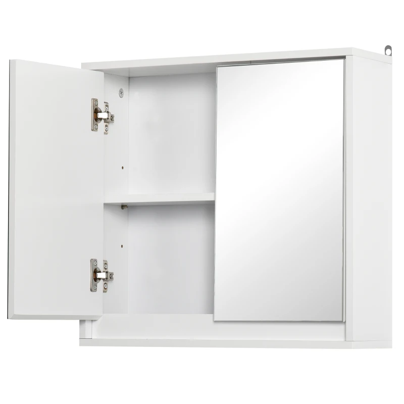 HOMCOM Armadietto Bagno a 2 Ante con Specchiera e Ripiano Regolabile in MDF, 48x14.5x45cm, Bianco