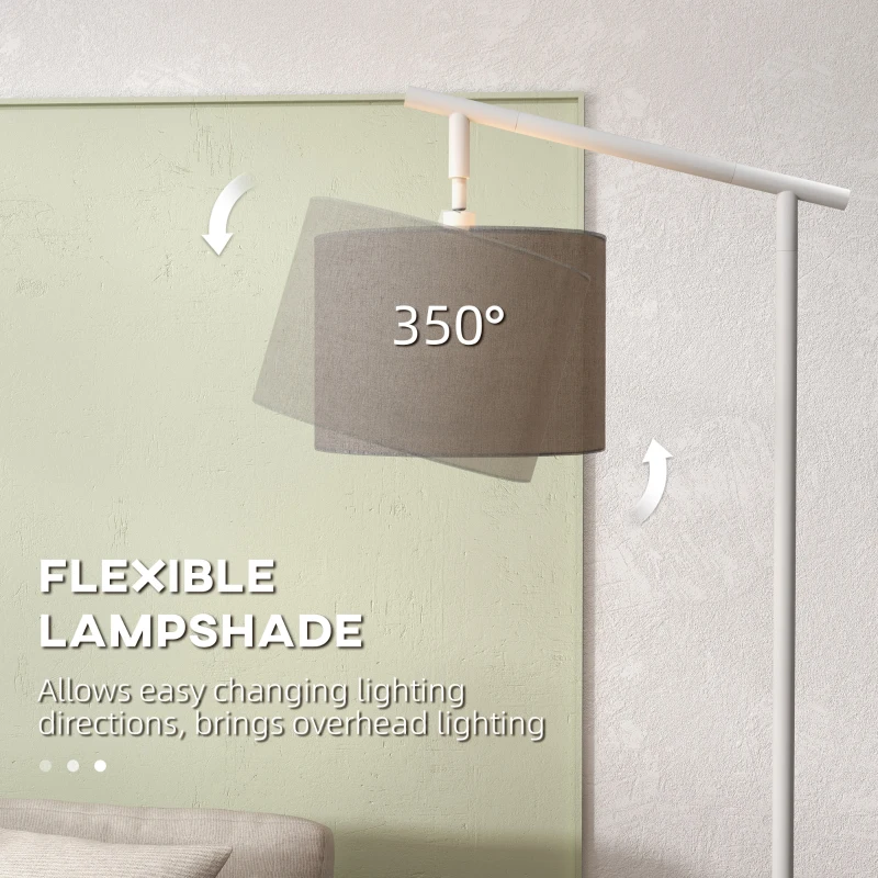 HOMCOM Metal Frame Floor Lamp with 350 Degree Rotating Lampshade, for Living Room and Bedroom, LED Bulb Included, Grey