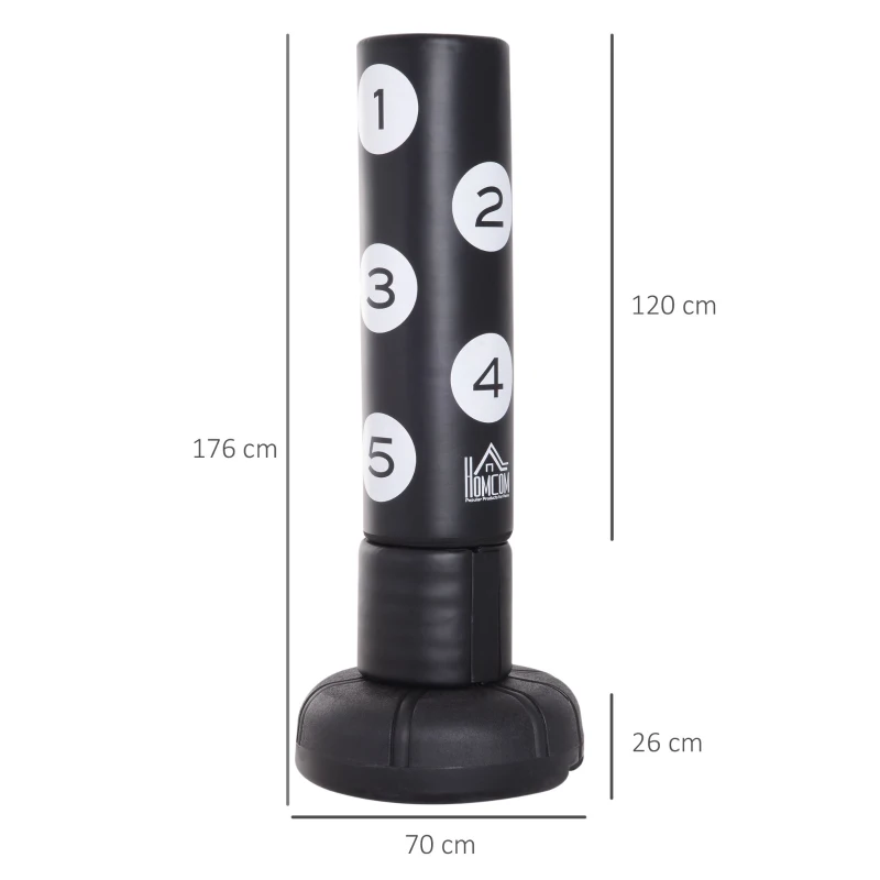 HOMCOM Freistehender Standboxsack mit Ständer und Kunststoff-Pad, 176 cm, Geeignet für Profis und Anfänger, Schwarz