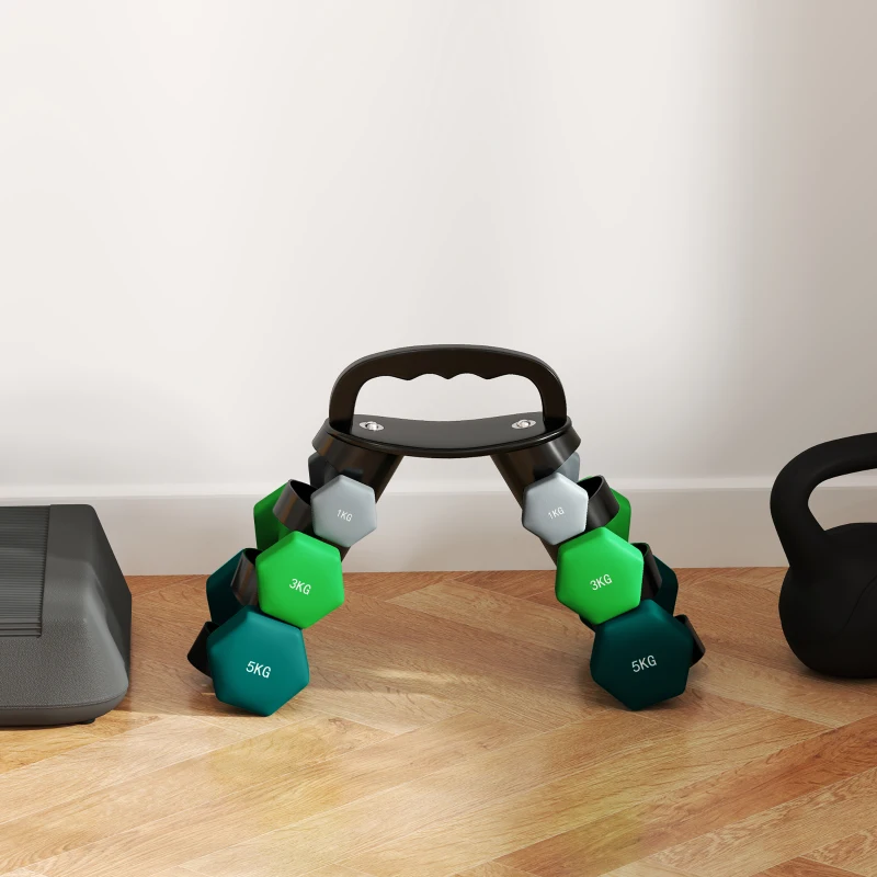 SPORTNOW Hantelset mit Aufbewahrungsgestell, Set mit 6 Hanteln für Fitness-Training, 2 x 1kg, 2 x 3kg, 2 x 5kg(m-9)