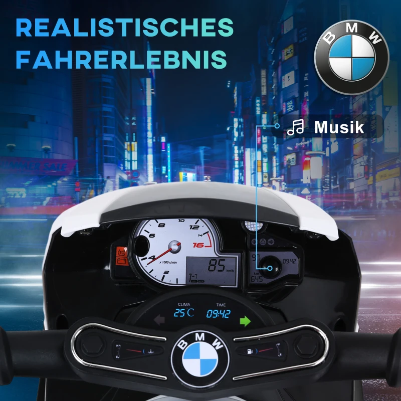 HOMCOM Elektro Kindermotorrad BMW S1000RR Elektromotorrad mit Musik, Scheinwerfer, Kinder Elektro Motorrad für Kinder von 18-36 Monaten Schwarz