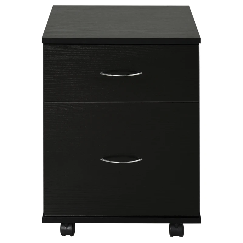 HOMCOM Cajonera de Oficina y Hogar tipo Archivador de Madera Móvil con Ruedas y 2 Cajones 41x39x58cm Negro