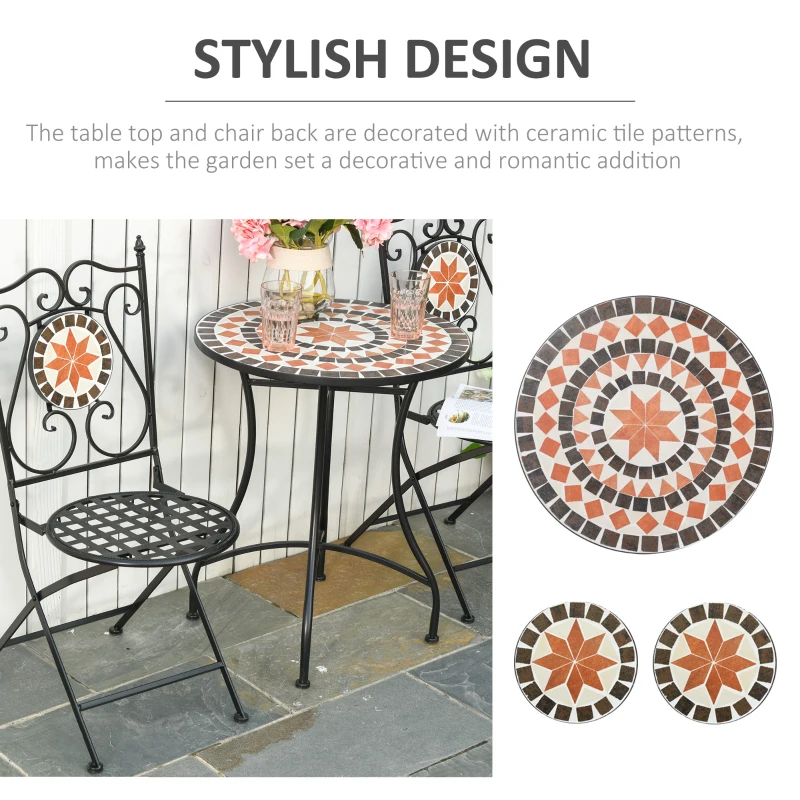 Outsunny Three-Piece Mosaic Bistro Table Set - Multicoloured