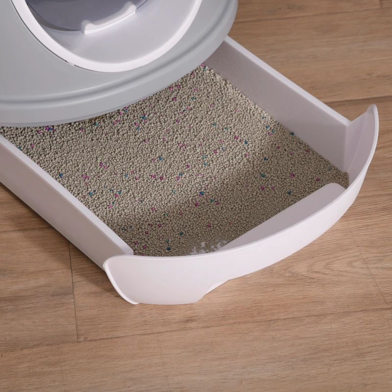 PawHut Caja de Arena para Gatos Arenero Cerrado con Claraboya Abatible Bandeja Extraíble y Pala 47x55x44 cm Gris
