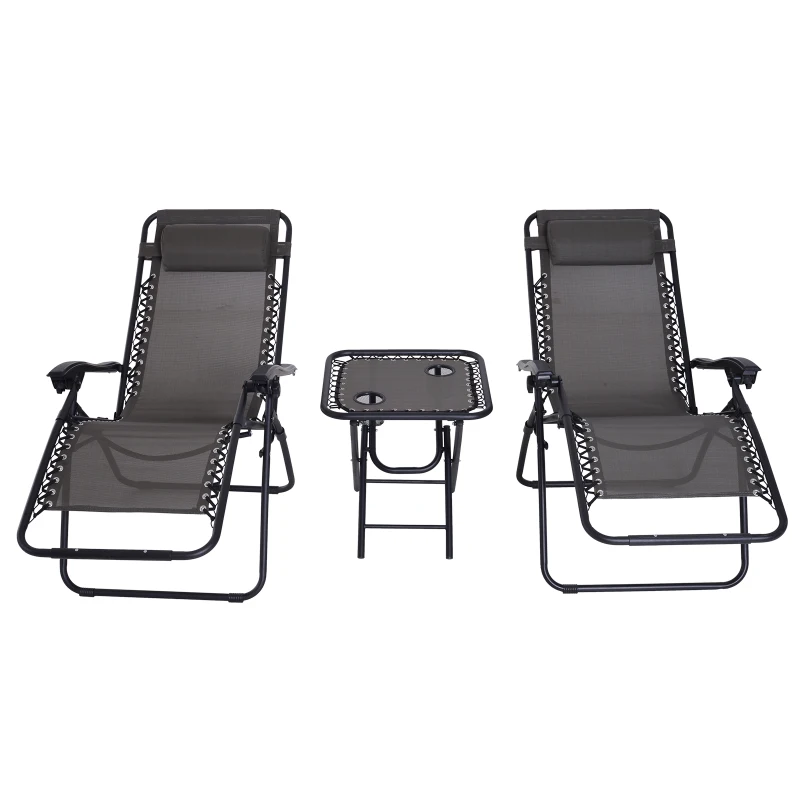 Outsunny Lot de 2 chaises Longues Pliables zéro de gravité Dossier inclinable Table d'appoint Acier Gris
