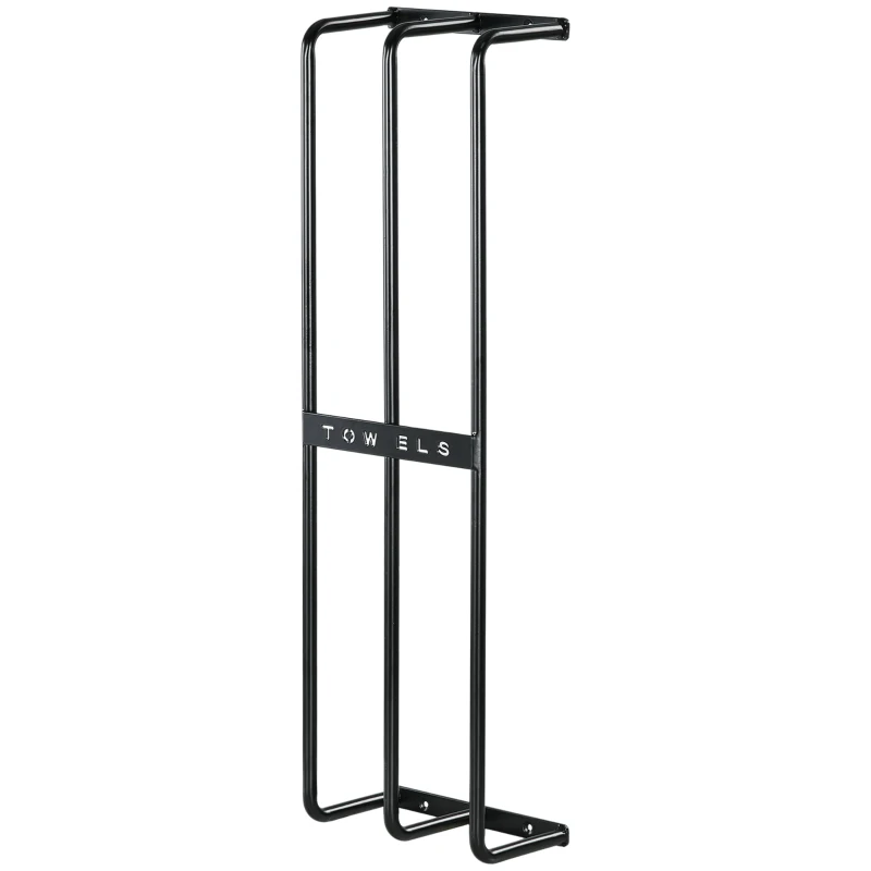 HOMCOM Toallero de Pared con 3 Barras y Marco de Metal Soporte de Toallas para Hotel 21x12x74 cm Negro