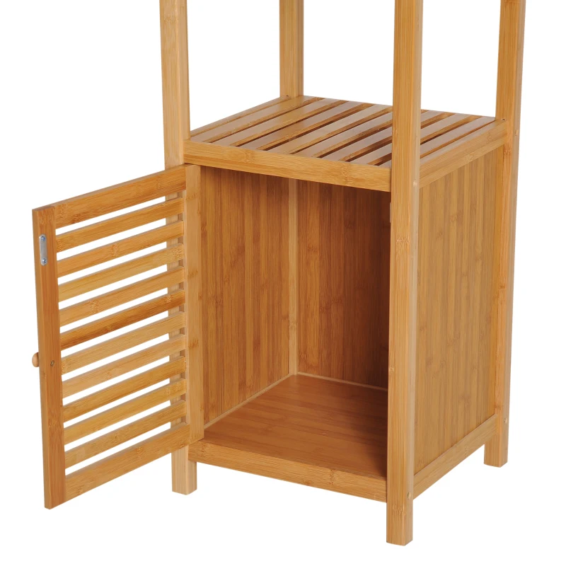 HOMCOM Estantería de Baño de Bambú Estantería de Almacenaje para Baño con 1 Puerta y 4 Estantes para Cocina Salón Dormitorio 33x36,5x140 cm Natural(m-9)