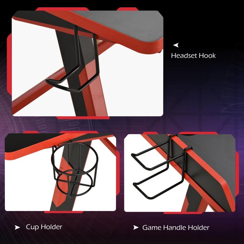 HOMCOM Gaming Desk Computer Table Stable Steel Frame with Cup Holder Headphone Hook, Cable Basket, Black