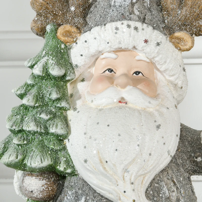HOMCOM Weihnachtsdeko, Weihnachtsmann mit Tanne und Laterne, warme LED-Beleuchtung, Batteriebetrieb, In- und Outdoor, 55 cm