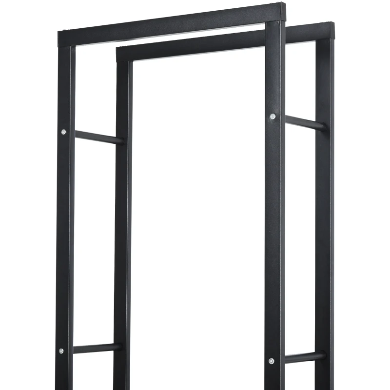 HOMCOM Porta Legna Verticale in Metallo Nero da Interni ed Esterni con Portata 100 kg max, 60x25x150 cm