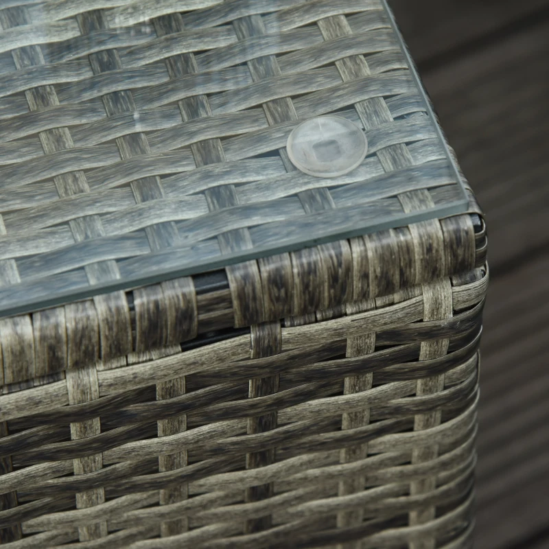 Outsunny Lot de 2 transats bains de soleil grand confort : matelas, têtière, inclinaison réglable multipositions, accoudoirs, roulettes + table basse verre trempé résine tressée grise