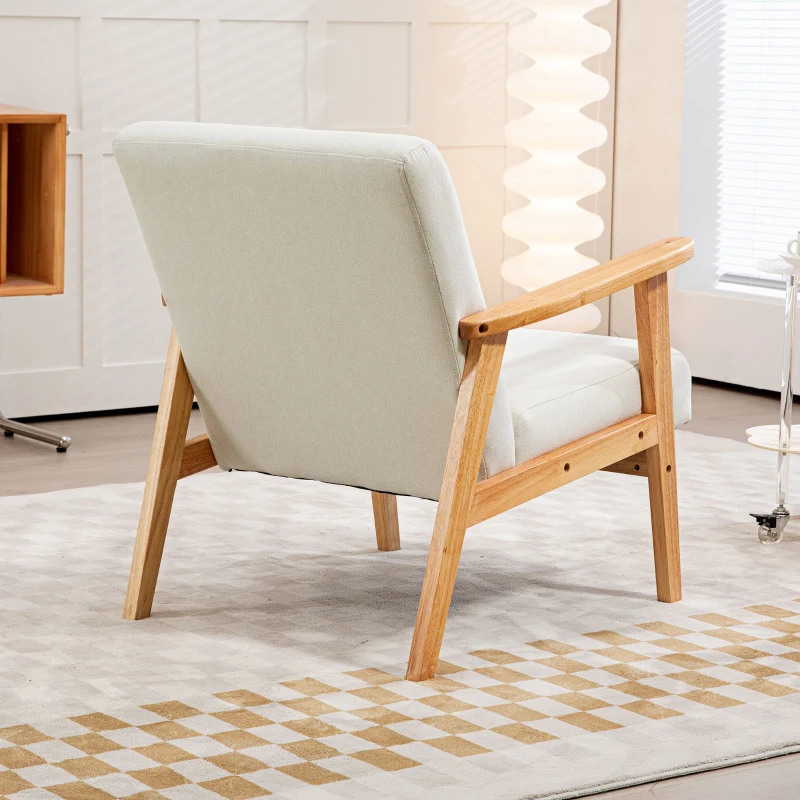 HOMCOM Butaca de Salón Tapizado en Lino Sintético con Reposabrazos y Marco de Madera para Sala de Estar Crema y Natural