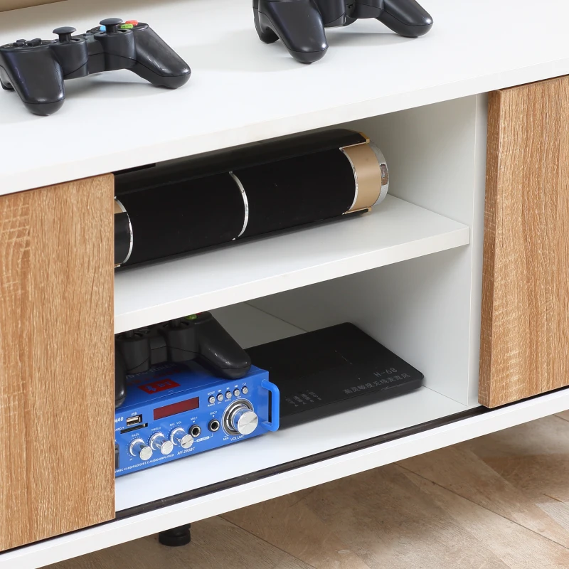 HOMCOM Mobile TV Moderno 50" max in Truciolato e Acciaio con 2 Ripiani Aperti e 2 Armadietti Chiusi, 120x39.5x45 cm