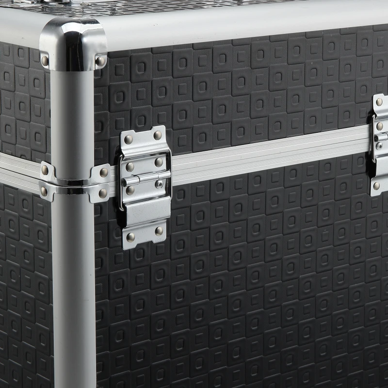 HOMCOM Valise trolley maquillage mallette cosmétique vanity poignée télescopique réglable 34L x 24l x 52H cm alu. noir