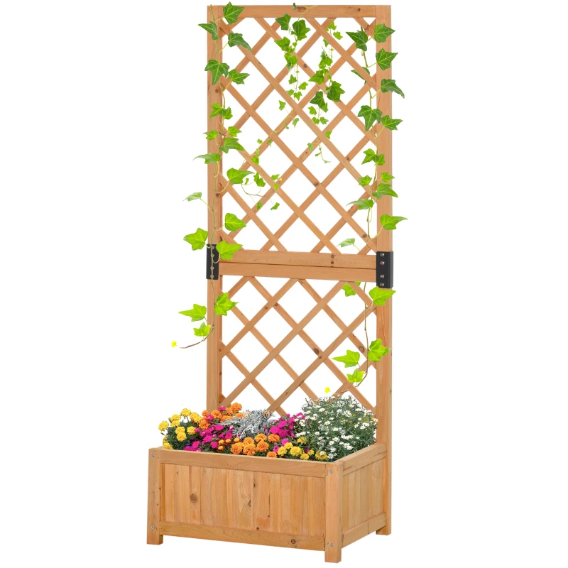 Outsunny Fioriera con Grigliato da Esterno o Giardino, Vaso per Piante Rampicanti in Legno 60x40x160cm