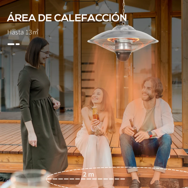 Outsunny Calefactor Exterior de Techo 1010/2210W Estufa de Infrarrojos con Mando a Distancia Ø58,5x33 cm Plata