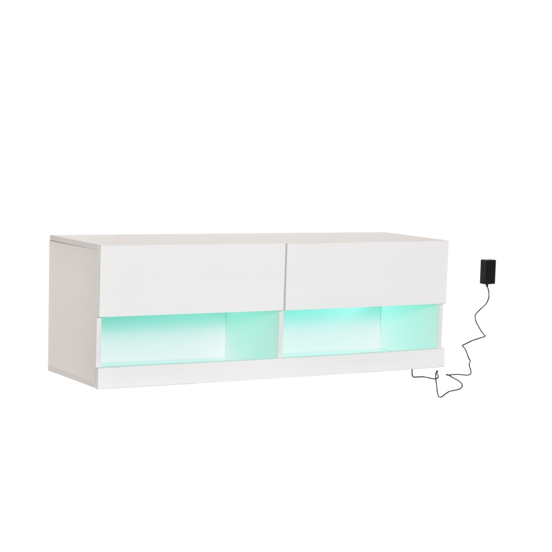 HOMCOM Mueble de TV de Pared con luces LED y Mando a Distancia Mueble Colgante en Blanco de Alto Brillo para Salón Dormitorio Carga 30 kg 120x35x40,5 cm