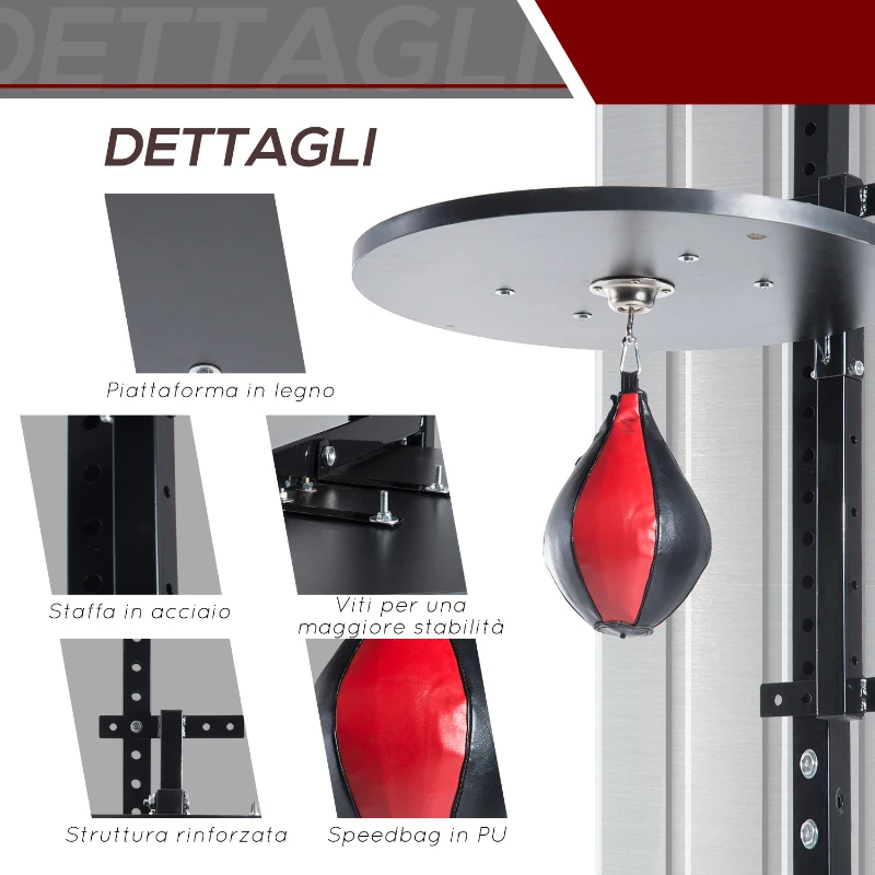 HOMCOM Piattaforma Boxe con Speedball Φ21 cm, Punching Ball per Allenamento Pugilato Arti Marziali, in Legno e Acciaio