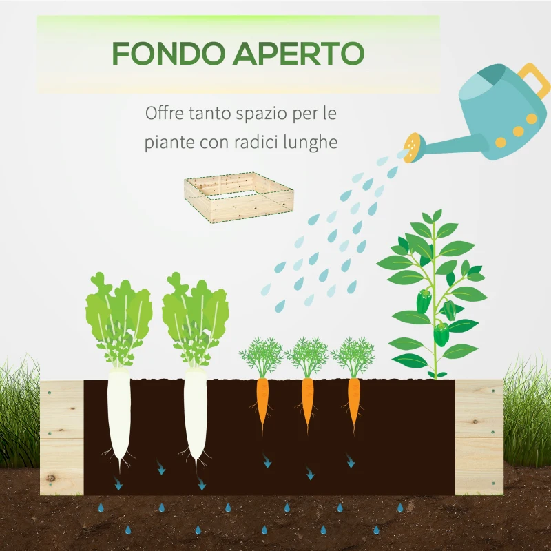 Outsunny Letto per Orto Rialzato in Legno, Fioriera da Giardino per Piante e Ortaggi, 117x117x30cm