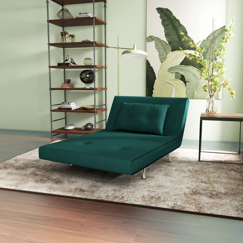 HOMCOM Poltrona Letto Singolo con Schienale Reclinabile in Velluto, 100x88x83cm, Verde Scuro