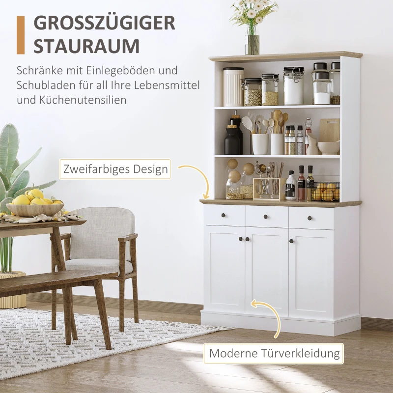 HOMCOM Küchenschrank, 3 Schubladen, Arbeitsplatte in Holzoptik, großes Schrankfach, weiß, 101 x 39 x 180,5 cm