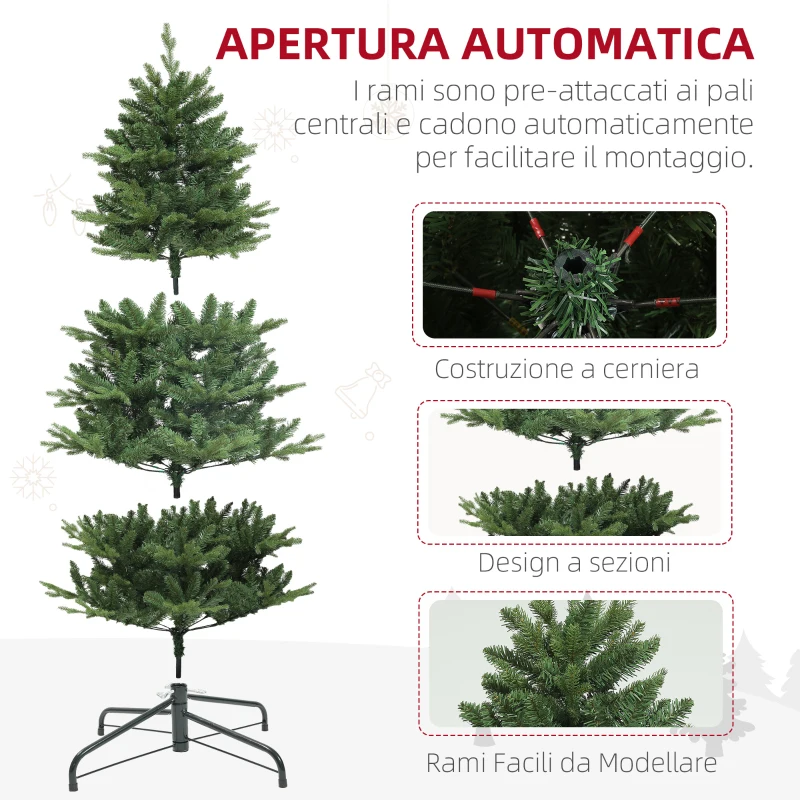 HOMCOM Albero di Natale Artificiale Alto 180 cm con 818 Rami e Base in Acciaio per Interni, Verde