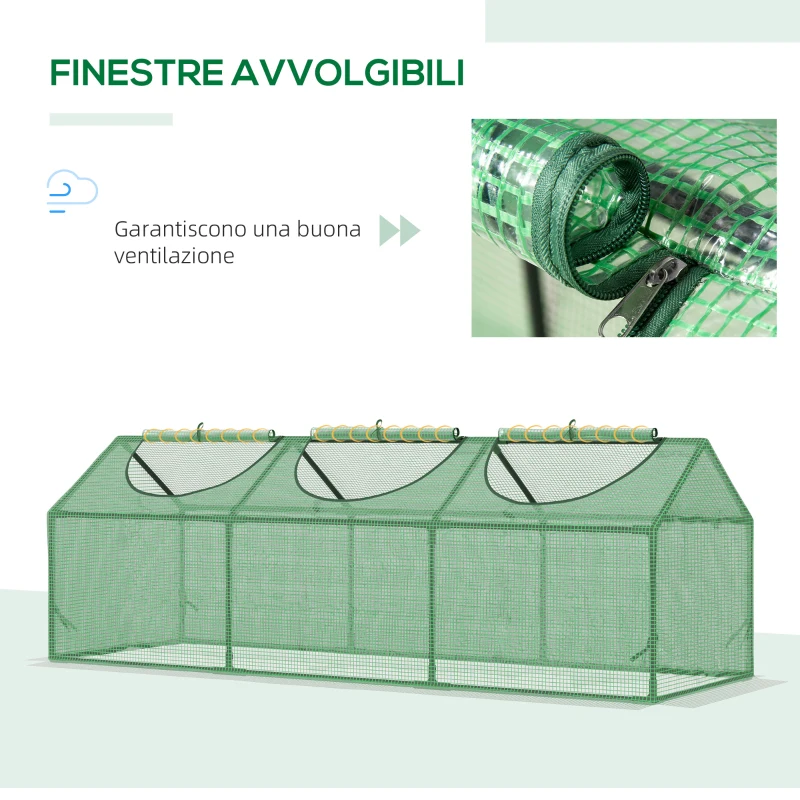 Outsunny Mini Serra da Giardino con 3 Finestre Avvolgibili e Copertura PE Anti-UV, 180x60x60cm, Verde