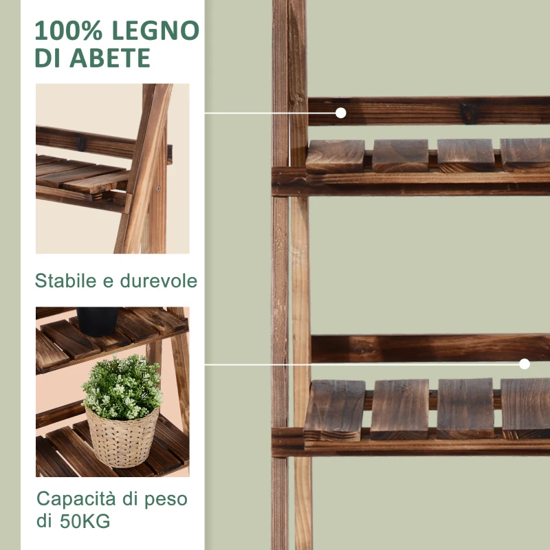 Outsunny Portapiante Pieghevole Portavasi in Legno di Abete con 3 Livelli Scaffale da Esterno per Piante Portafiori 80x37x93cm